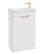 FREYA Floorstanding 55cm Single Door Cloakroom Vanity Unit - Gold, Matt White