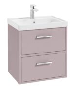 FINLAND Wall Hung 50cm Two Drawer Vanity Unit - Chrome, Matt Cashmere Pink
