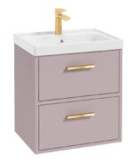 FINLAND Wall Hung 50cm Two Drawer Vanity Unit - Gold, Matt Cashmere Pink