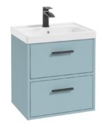 FINLAND Wall Hung 50cm Two Drawer Vanity Unit - Black, Matt Morning Sky Blue