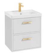 FINLAND Wall Hung 50cm Two Drawer Vanity Unit - Gold, Matt White