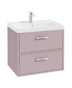 FINLAND Wall Hung 60cm Two Drawer Vanity Unit - Chrome, Matt Cashmere Pink