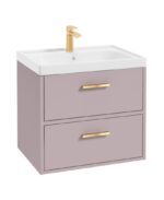 FINLAND Wall Hung 60cm Two Drawer Vanity Unit - Gold, Matt Cashmere Pink