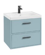 FINLAND Wall Hung 60cm Two Drawer Vanity Unit - Black, Matt Morning Sky Blue