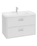 FINLAND Wall Hung 80cm Two Drawer Vanity Unit - Chrome, Matt White
