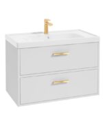 FINLAND Wall Hung 80cm Two Drawer Vanity Unit - Gold, Matt White