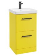 KORA Floorstanding 50cm Two Drawer Vanity Unit - Black, Matt Sun-Kissed Yellow
