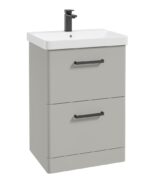 KORA Floorstanding 60cm Two Drawer Vanity Unit - Black, Matt Arctic Grey
