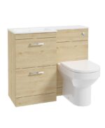 CORTA 100cm LH Combination Two Drawer Vanity Unit - Chrome, Honey Oak