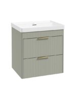 REED Wall Hung 60cm Two Drawer Vanity Unit - Brushed Gold, Lakeside Sage & Basin