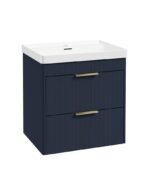 REED Wall Hung 60cm Two Drawer Vanity Unit - Brushed Gold, Cobalt Night & Basin