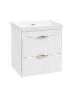 REED Wall Hung 60cm Two Drawer Vanity Unit - Brushed Gold, Lakeshore Lily & Basin