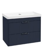REED 80cm Wall Hung Two Drawer Vanity Unit - Chrome, Cobalt Night & Basin