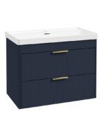 REED 80cm Wall Hung Two Drawer Vanity Unit - Brushed Gold, Cobalt Night & Basin