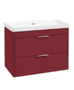REED Wall Hung 80cm Two Drawer Vanity Unit - Brushed Gold, Ruby Fern & Basin