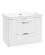 REED Wall Hung 80cm Two Drawer Vanity Unit - Brushed Gold, Lakeshore Lily & Basin