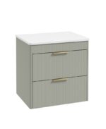 REED Wall Hung 60cm Two Drawer Countertop Vanity Unit - Matt Black, Lakeside Sage