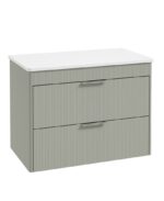 REED 80cm Wall Hung Two Drawer Countertop Vanity Unit - Chrome, Lakeside Sage