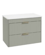 REED 80cm Wall Hung Two Drawer Countertop Vanity Unit - Brushed Gold, Lakeside Sage