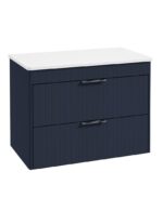 REED 80cm Wall Hung Two Drawer Countertop Vanity Unit - Chrome, Cobalt Night