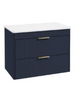 REED 80cm Wall Hung Two Drawer Countertop Vanity Unit - Brushed Gold, Cobalt Night