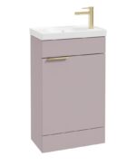 STOCKHOLM Floorstanding 50cm Single Door Cloakroom Vanity Unit - Brushed Gold, Matt Cashmere Pink