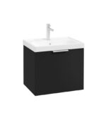 STOCKHOLM Wall Hung 50cm Single Drawer Vanity Unit - Brushed Chrome, Matt Black