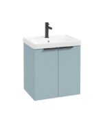 STOCKHOLM Wall Hung 50cm Two Door Vanity Unit - Matt Black, Matt Morning Sky Blue