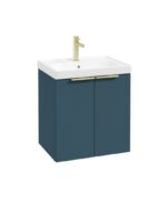 STOCKHOLM Wall Hung 50cm Two Door Vanity Unit - Brushed Gold, Matt Ocean Blue