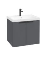 STOCKHOLM Wall Hung 60cm Two Door Vanity Unit - Matt Black, Matt Midnight Grey