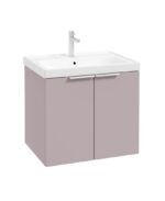 STOCKHOLM Wall Hung 60cm Two Door Vanity Unit - Brushed Chrome, Matt Cashmere Pink