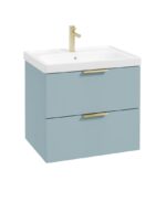 STOCKHOLM Wall Hung 60cm Two Drawer Vanity Unit - Brushed Gold, Matt Morning Sky Blue