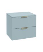 STOCKHOLM Wall Hung 60cm Two Drawer Countertop Vanity Unit - Brushed Gold, Matt Morning Sky Blue