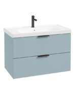 STOCKHOLM Wall Hung 80cm Two Drawer Vanity Unit - Matt Black, Matt Morning Sky Blue