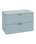 STOCKHOLM Wall Hung 80cm Two Drawer Countertop Vanity Unit - Brushed Gold, Matt Morning Sky Blue