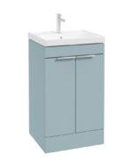 STOCKHOLM Floorstanding 50cm Two Door Vanity Unit - Brushed Chrome, Matt Morning Sky Blue