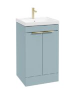 STOCKHOLM Floorstanding 50cm Two Door Vanity Unit - Brushed Gold, Matt Morning Sky Blue