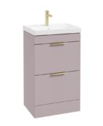 STOCKHOLM Floorstanding 50cm Two Drawer Vanity Unit - Brushed Gold, Matt Cashmere Pink
