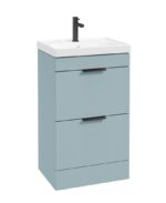 STOCKHOLM Floorstanding 50cm Two Drawer Vanity Unit - Matt Black, Matt Morning Sky Blue