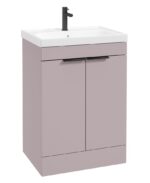 STOCKHOLM Floorstanding 60cm Two Door Vanity Unit - Matt Black, Matt Cashmere Pink