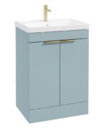 STOCKHOLM Floorstanding 60cm Two Door Vanity Unit - Brushed Gold, Matt Morning Sky Blue