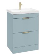 STOCKHOLM Floorstanding 60cm Two Drawer Vanity Unit - Brushed Gold, Matt Morning Sky Blue