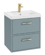 FINLAND Wall Hung 50cm Two Drawer Vanity Unit - Gold, Matt Coral Green