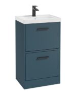 FINLAND Floorstanding 50cm Two Drawer Vanity Unit - Black, Matt Ocean Blue