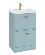 FINLAND Floorstanding 50cm Two Drawer Vanity Unit - Gold, Matt Morning Sky Blue