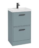 FINLAND Floorstanding 50cm Two Drawer Vanity Unit - Black, Matt Coral Green