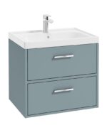 FINLAND Wall Hung 60cm Two Drawer Vanity Unit - Chrome, Matt Coral Green