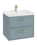 FINLAND Wall Hung 60cm Two Drawer Vanity Unit - Gold, Matt Coral Green