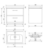 FINLAND Wall Hung 60cm Two Drawer Vanity Unit - Black, Matt Black