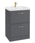 FINLAND Floorstanding 60cm Two Drawer Vanity Unit - Gold, Matt Midnight Grey